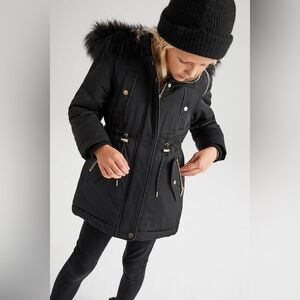 Next Black Parka with Leopard Faux Fur Lining size 9 yrs winter Jacket